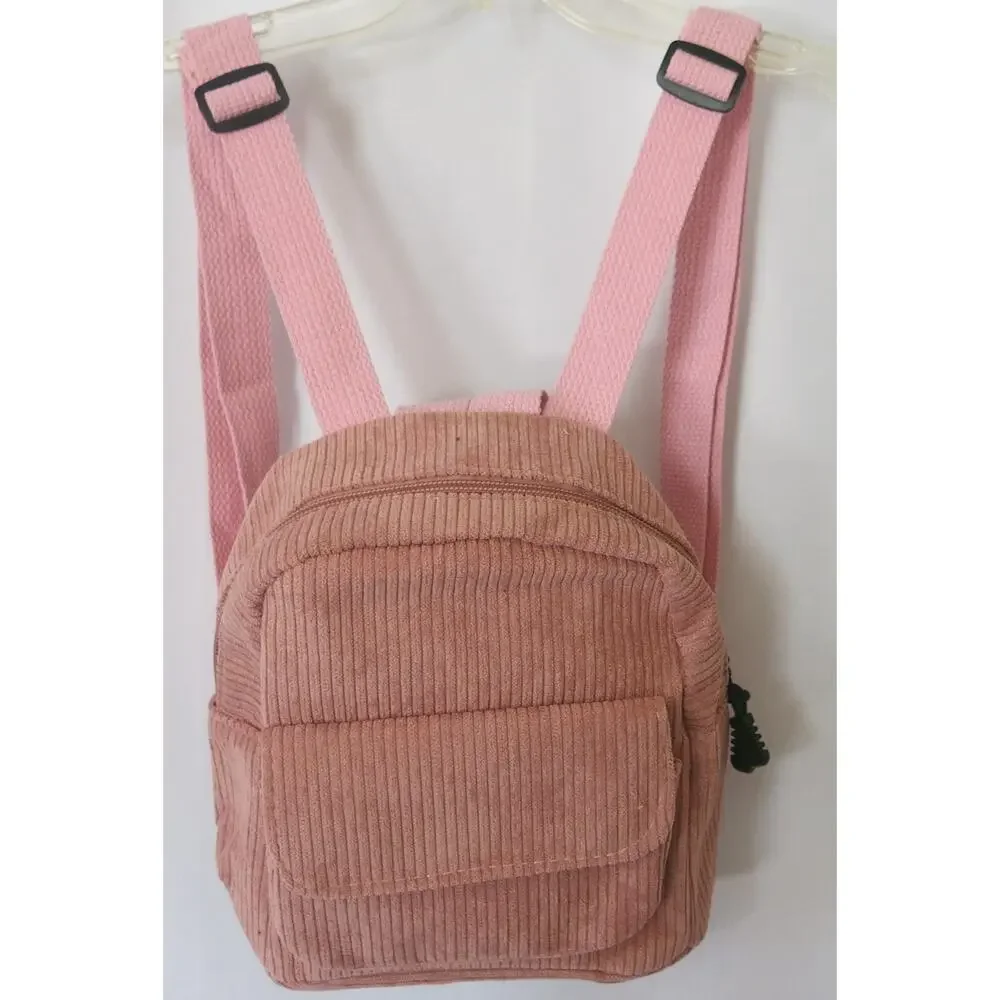 Mini Backpack NWT Purse Women Girls Corduroy Zipper Pink Casual School Everyday